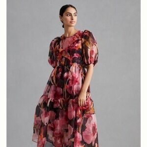Anthropologie Puff-Sleeve Organza Midi Dress